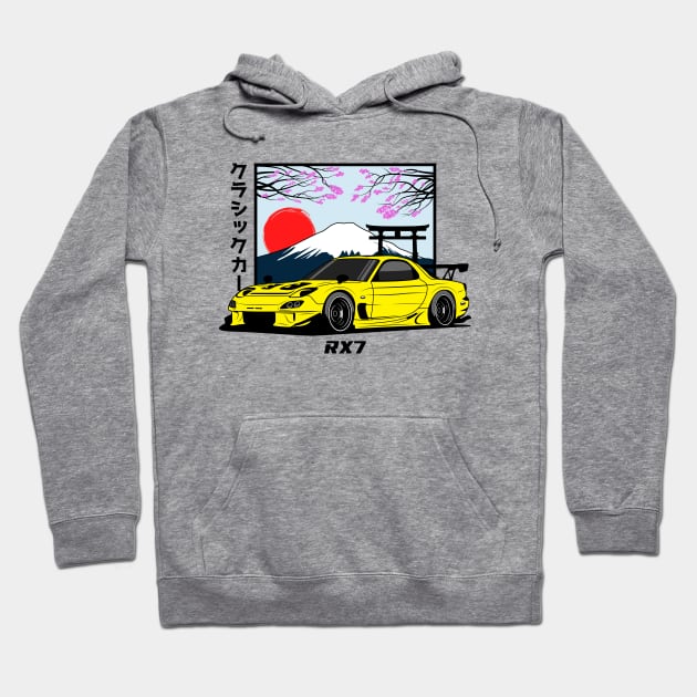 Yellow RX 7 JDM Hoodie by GoldenTuners